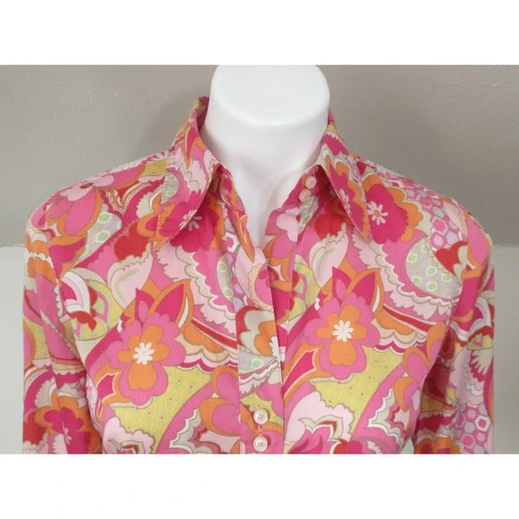 Tommy Hilfiger Pink Floral Paisley Psychedelic Cotton Button Down Shirt Small - Picture 3 of 16